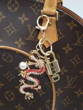 Louis Vuitton Gold Padlock Key 🔒 Authentic LV Charm + Unbranded Dragon Keychain